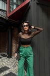 Kadın Transparan Fitilli Baret Crop Bluz Zyn-58420 - Siyah