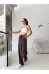 Kadın Yüksek Bel Bol Paça Beli Lastikli Rahat Kesim Pantolon ZYN-58800 - KAHVERENGİ