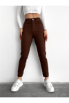 Kadın Yüksek Bel Mom Jean Pantolon Zyn-58397 - KAHVERENGİ