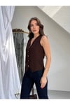 Uzun Kollu V Yaka Bluz - KAHVERENGİ