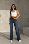 Yüksek Bel Dökümlü Jean Pantolon - Denim Mavi