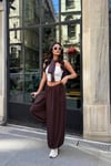 Yüksek Bel Geniş Paça Pantolon - kahverengi