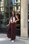 Yüksek Bel Geniş Paça Pantolon - kahverengi