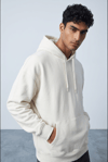 BEYAZ KAPŞONLU BASİC SWEATSHİRT 7001