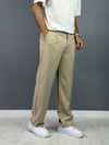 Krem kumaş baggy pantolon 5001