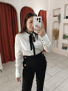 BAĞLAMALI SATEN BEYAZ GÖMLEK