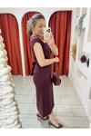 BELDEN BAĞLAMALI PAMUKLU BORDO ELBİSE