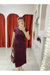 BELDEN BAĞLAMALI PAMUKLU BORDO ELBİSE