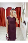 BELDEN BAĞLAMALI PAMUKLU BORDO ELBİSE