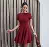 Bele Oturan Çan Etekli Elbise Bordo