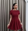 Bele Oturan Çan Etekli Elbise Bordo