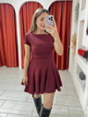 Bele Oturan Çan Etekli Elbise Bordo
