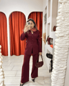 Bele Oturan Ceket Pantolon Bordo Takım