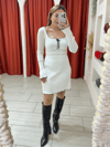 Fitilli Fırfırlı Beyaz Elbise