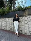 Havuç Kesim Beyaz Kumaş Pantolon-L