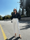 Havuç Kesim Beyaz Kumaş Pantolon-L