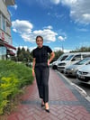 Havuç Kesim Siyah Kumaş Pantolon-L