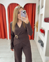 Kadın Gold Tokakı Bluz Pantolon Takım