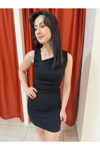 MİNİ ESNEK PENCERE DETAYLI PAMUKLU ELBİSE