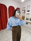 Pamuklu Kol Detaylı Mavi Gömlek