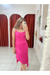 SATEN ASİMETRİK KESİM PEMBE ELBİSE