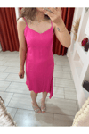 SATEN ASİMETRİK KESİM PEMBE ELBİSE