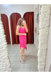 SATEN ASİMETRİK KESİM PEMBE ELBİSE