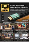8K Ultra HD 2.1 HDMI Kablo - 48 Gbps Yüksek Hız, 8K@60Hz / 4K@120Hz, Dinamik HDR, eARC, PS5/Xbox Yeni Nesil Konsol Uyu
