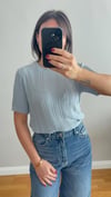 Ajurlu Kısa Kollu Triko Bluz Mavi 