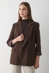 Kadın Acı Kahve Çizgili İçi Astarlı Kol Detaylı Blazer Ceket