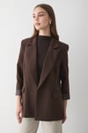 Kadın Acı Kahve Çizgili İçi Astarlı Kol Detaylı Blazer Ceket