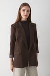 Kadın Acı Kahve Çizgili İçi Astarlı Kol Detaylı Blazer Ceket