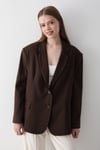 Kadın Acı Kahve Düğme Detaylı Oversize Blazer Ceket
