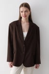 Kadın Acı Kahve Düğme Detaylı Oversize Blazer Ceket