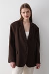 Kadın Acı Kahve Düğme Detaylı Oversize Blazer Ceket