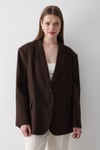 Kadın Acı Kahve Düğme Detaylı Oversize Blazer Ceket