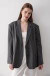 Kadın Antrasit Düğme Detaylı Oversize Blazer Ceket