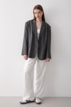 Kadın Antrasit Düğme Detaylı Oversize Blazer Ceket