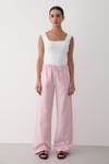 Kadın Beli Lastikli Bol Paça Palazzo Keten Pantolon PEMBE