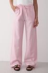 Kadın Beli Lastikli Bol Paça Palazzo Keten Pantolon PEMBE