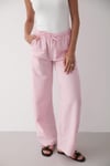 Kadın Beli Lastikli Bol Paça Palazzo Keten Pantolon PEMBE