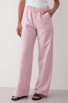 Kadın Beli Lastikli Bol Paça Palazzo Keten Pantolon PEMBE