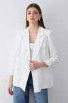 Kadın Beyaz Çizgili İçi Astarlı Kol Detaylı Blazer Ceket