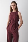 Kadın Bordo Bisiklet Yaka Kuşak Detaylı Bluz& Beli Lastikli Pantolon Alt&Üst Takım