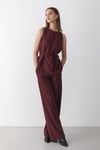 Kadın Bordo Bisiklet Yaka Kuşak Detaylı Bluz& Beli Lastikli Pantolon Alt&Üst Takım