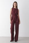 Kadın Bordo Bisiklet Yaka Kuşak Detaylı Bluz& Beli Lastikli Pantolon Alt&Üst Takım