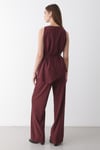 Kadın Bordo Bisiklet Yaka Kuşak Detaylı Bluz& Beli Lastikli Pantolon Alt&Üst Takım