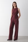 Kadın Bordo Bisiklet Yaka Kuşak Detaylı Bluz& Beli Lastikli Pantolon Alt&Üst Takım
