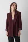 Kadın Bordo Çizgili Içi Astarlı Kol Detaylı Blazer Ceket