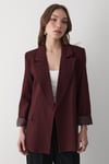 Kadın Bordo Çizgili Içi Astarlı Kol Detaylı Blazer Ceket